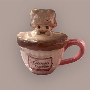 Dimoo Coffee Bear Mug with Lid - Pink and Brown